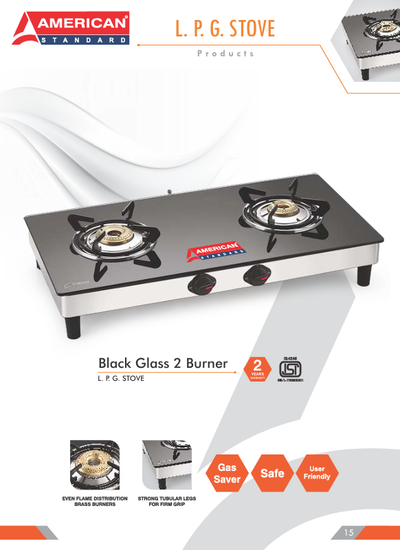 American Standard Black Glass 2 Burner – LPG Stove