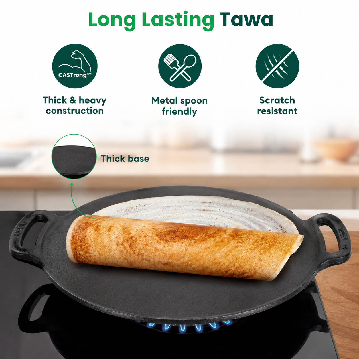 ROCA Cast Iron Dosa Tawa Triton | 12" | 30cm