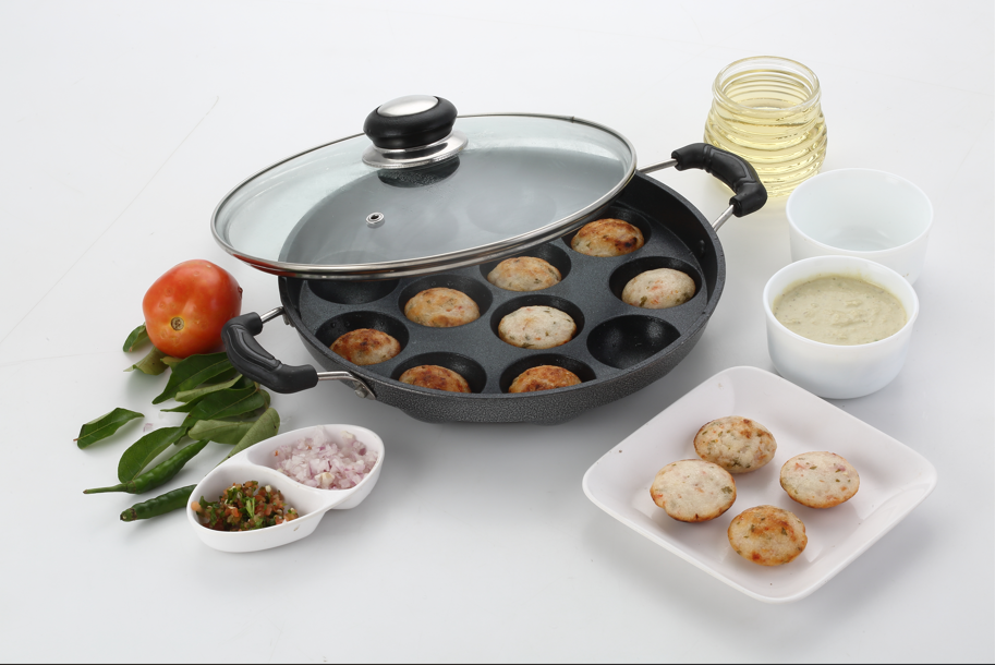 American Standard Non-Stick Appam Patra – 12 Cup (With Lid & Handle)