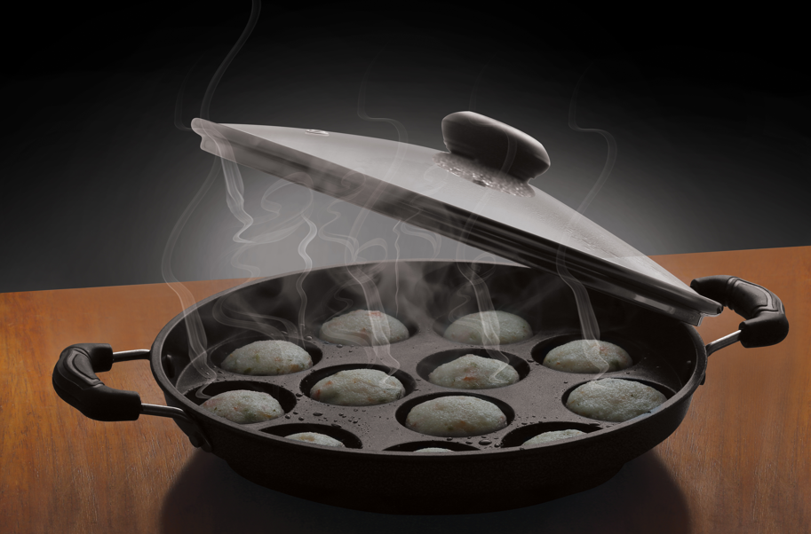 American Standard Non-Stick Appam Patra – 12 Cup (With Lid & Handle)