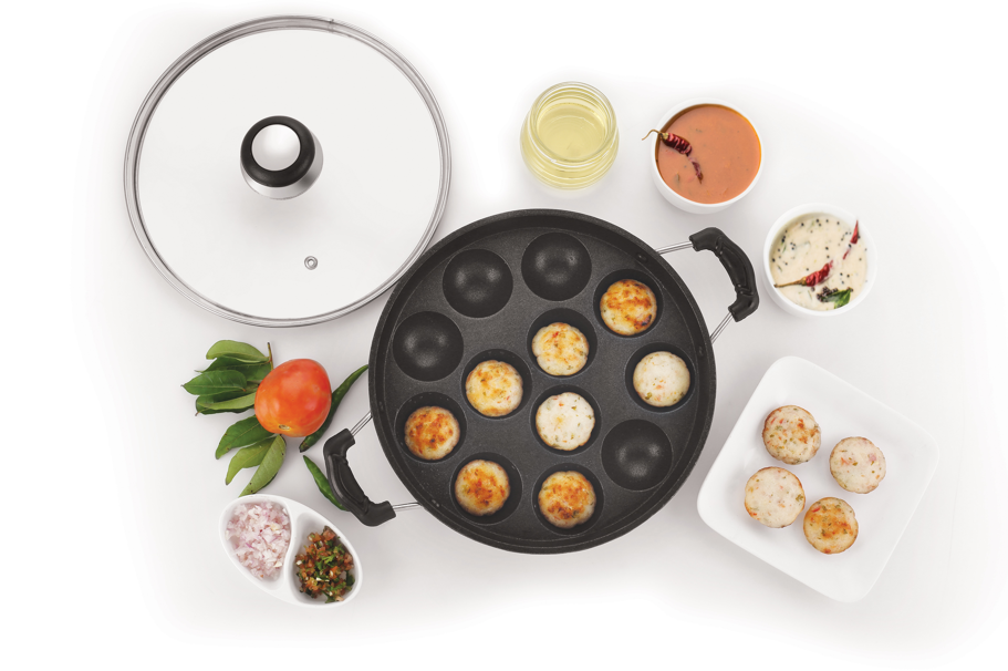 American Standard Non-Stick Appam Patra – 12 Cup (With Lid & Handle)